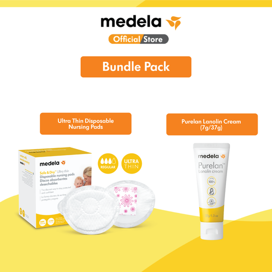 [BUNDLE] MEDELA Breast Care Bundle: Purelan 100 Lanolin Cream 7g + Ultra Thin Disposable Nursing Pads, 30 pcs
